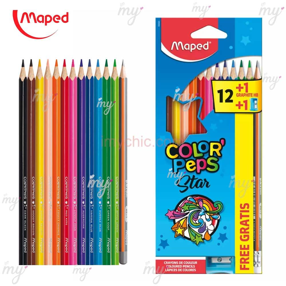 Crayons Couleurs 12 Pcs + Crayon Noir + Taille Crayon Gratuit COLORPEPS  MAPED 832023 - imychic