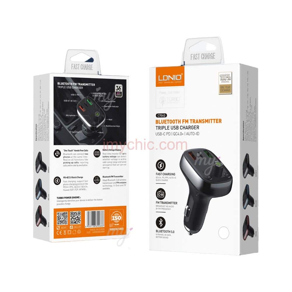 C40 Type-C + Dual USB QC3.0 Chargeur de voiture Bluetooth Adaptateur  d'appel mains libres Lecteur de musique MP3 de voiture