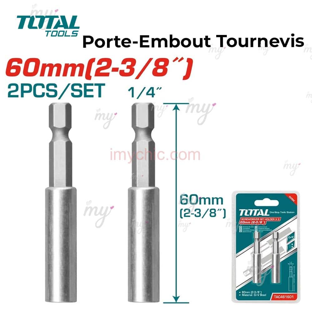Porte-Embout Tournevis 2Pcs 60mm 1/4″ Total TAC461601