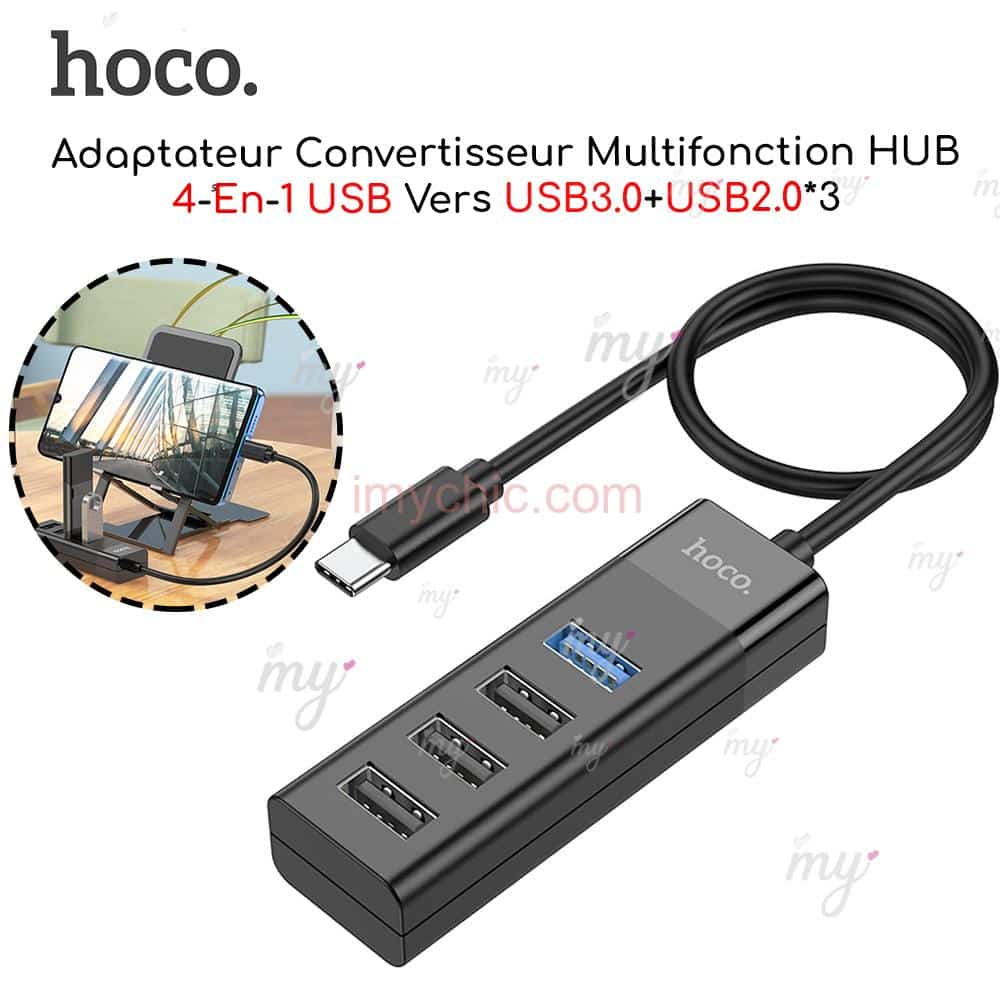 Adaptateur Convertisseur Multifonction HUB 4En1 USB vers USB3.0x4 Hoco HB31  - imychic