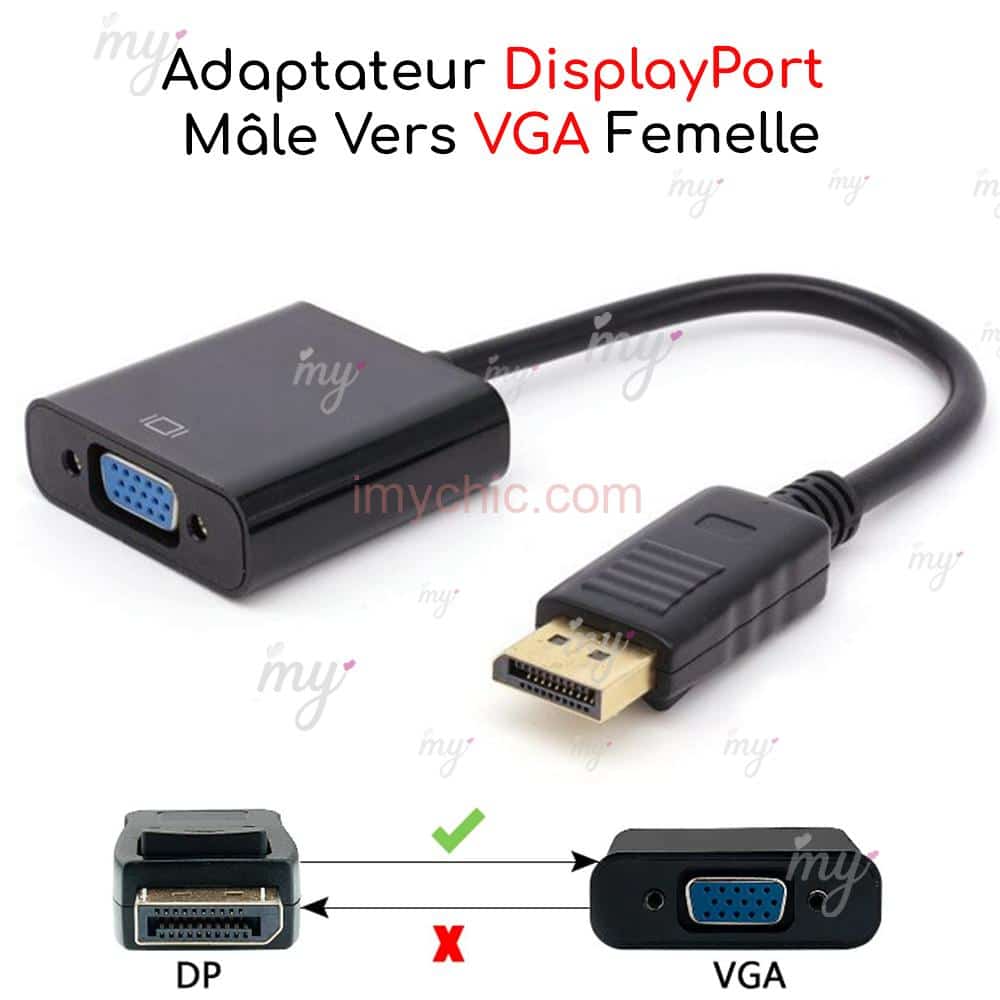 Adaptateur DisplayPort mâle vers VGA femelle PcCom Essential