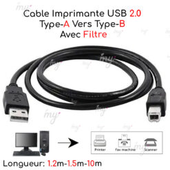 Cable Imprimante USB 2.0 Type-A Vers Type-B Avec Filtre - imychic